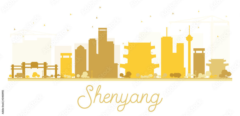 Shenyang City skyline golden silhouette.