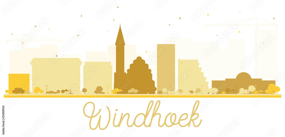 Windhoek City skyline golden silhouette.