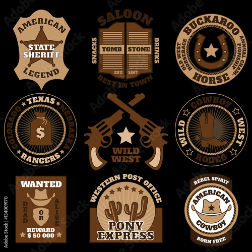 wild west badges on black background