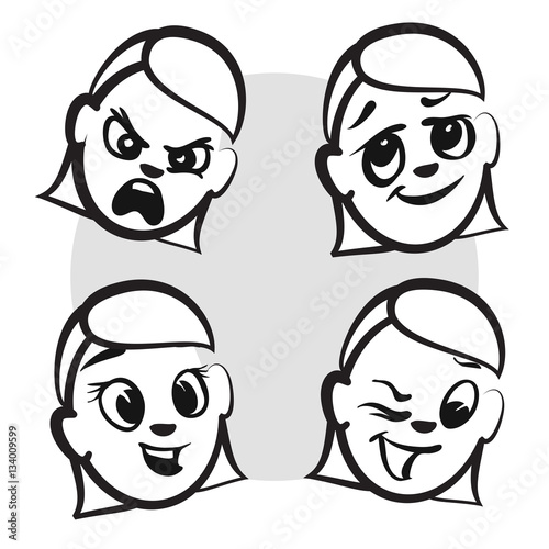 Strichmännchen Serie Emotionen - vier Gesichter