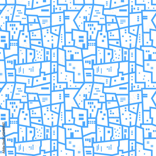 Light blue abstract urban seamless pattern. Landscape with city blocks. Vector background.