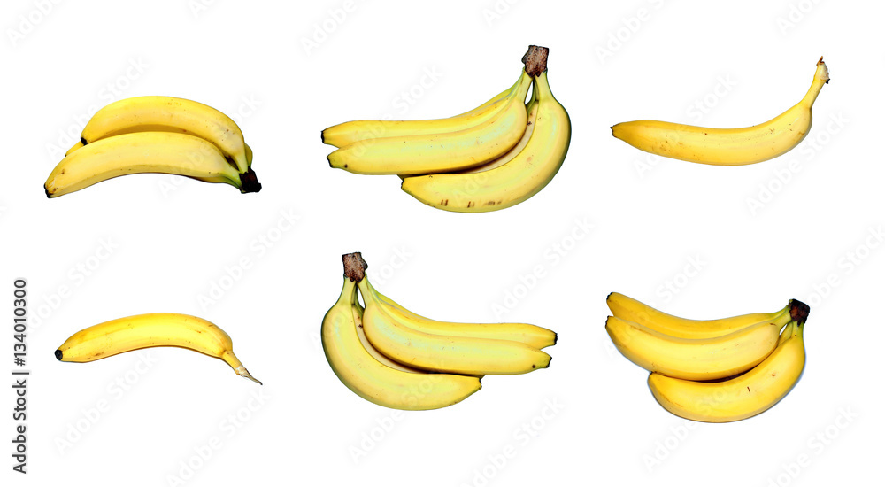 Set of yellow bananas isolated
