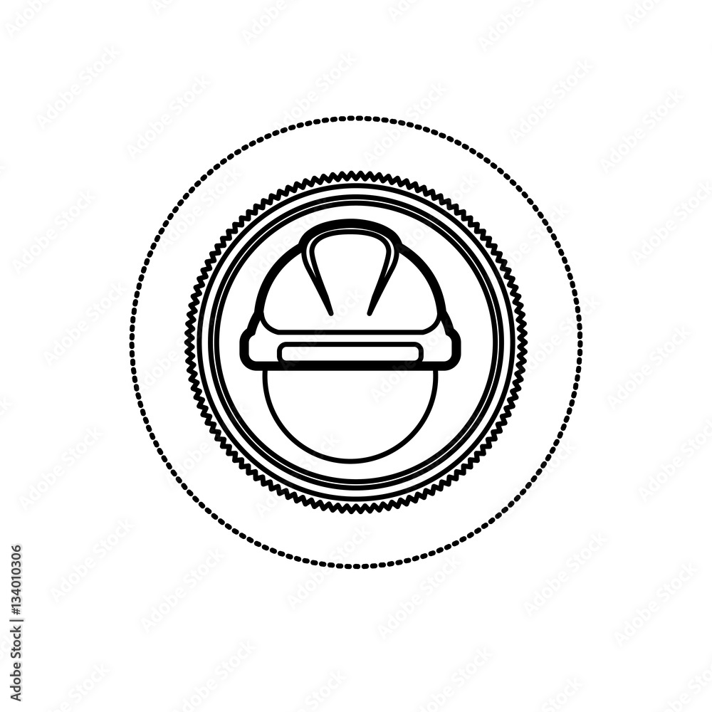 monochrome silhouette sticker with worker helmet in circular frame vector illustration monochrome silhouette sticker with worker helmet in circular frame vector illustration
