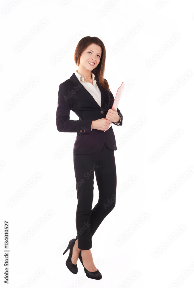 young happy smiling businesswoman, isolated on white background young happy smiling businesswoman, isolated on white background