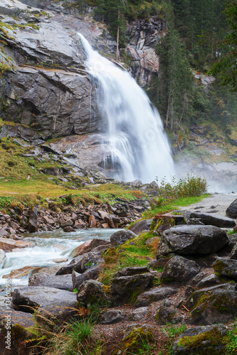 Beautiful Krimml  waterfall and mountain stream on Tauern Nation