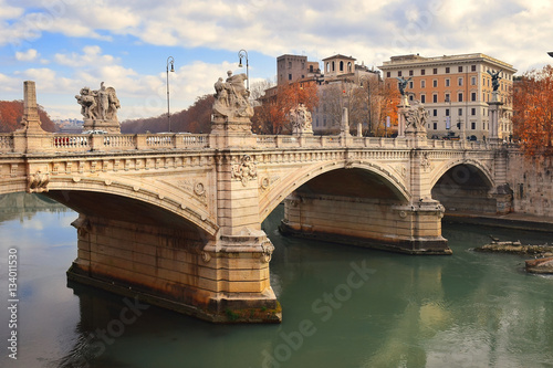Ponte Vittorio Emanuele II is a bridge, across the Tiber in Rome constructed in1886 by the architect Ennio De Rossi © irisphoto1