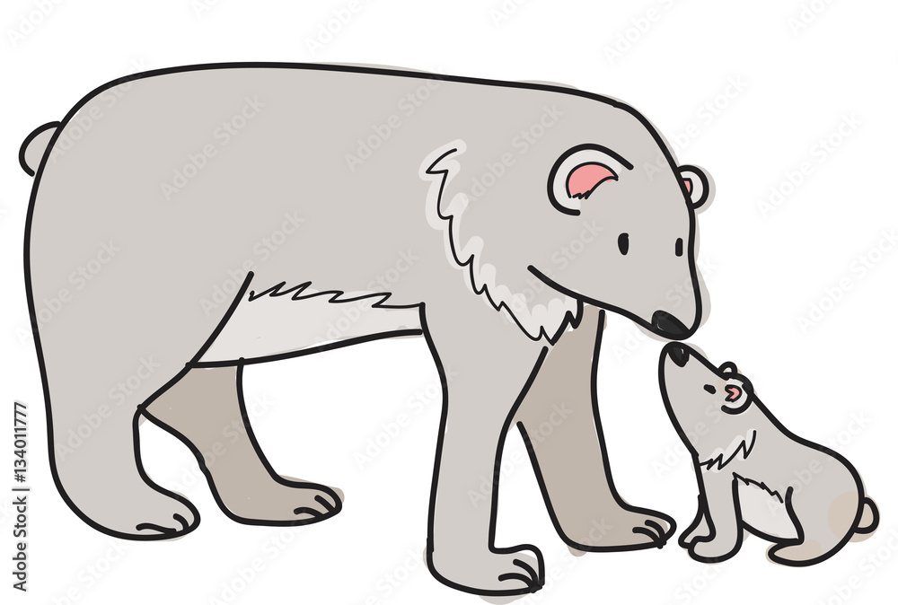 Fototapeta premium Doodle style polar bear with a polar bear baby