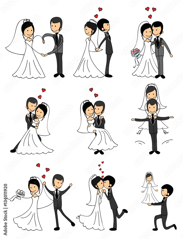 Wedding doodle couple in love. Vector illustration for greeting card, invitation and banner Wedding doodle couple in love. Vector illustration for greeting card, invitation and banner