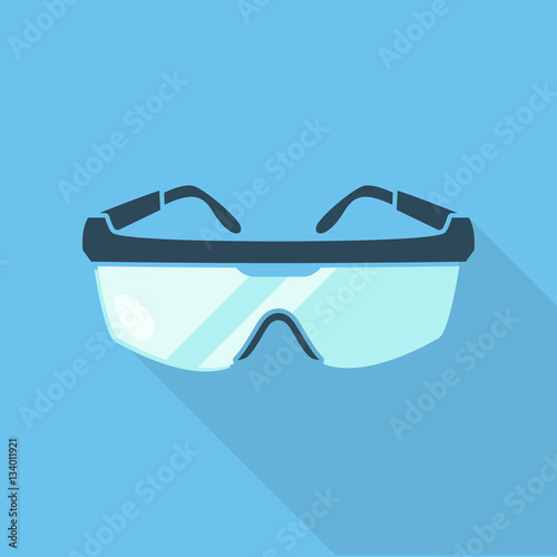 Safety goggles isolated on blue background with a shadow underneath. Flat styled vector illustration.