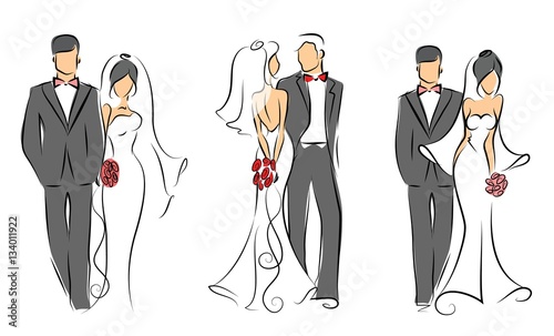 Set of wedding groom and bride, vector illustration for wedding invitations and cards