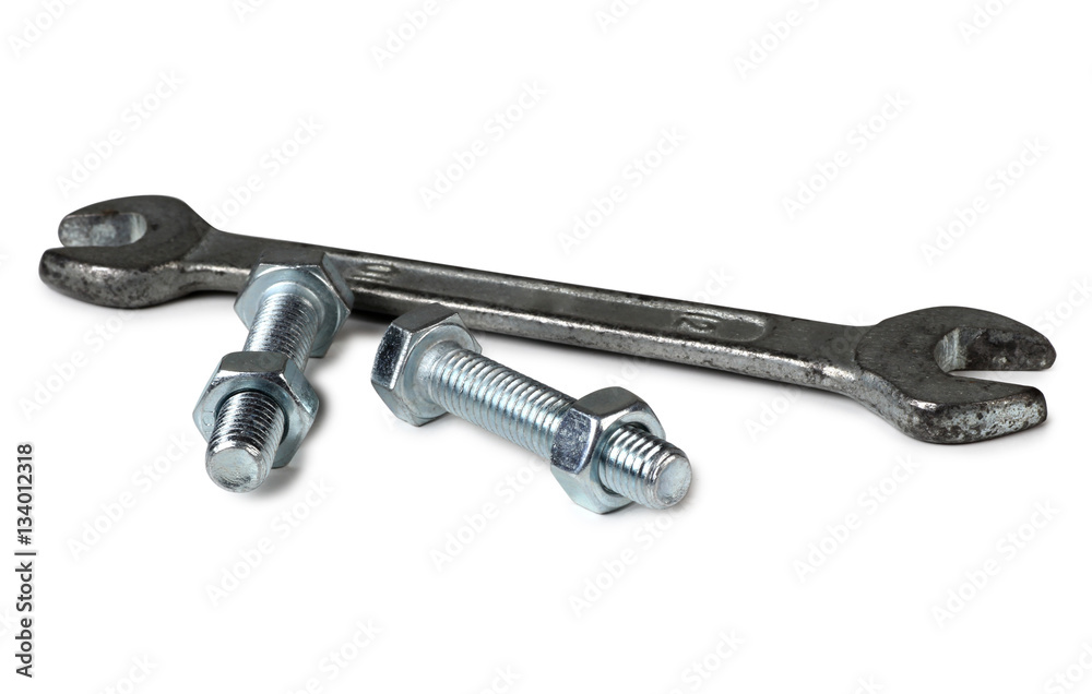Large metal screw on a white background Large metal screw on a white background
