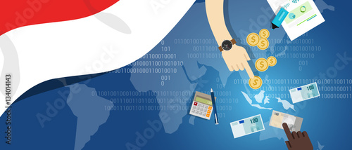 Indonesia economy business financial concept trading money market south east asia map with flag