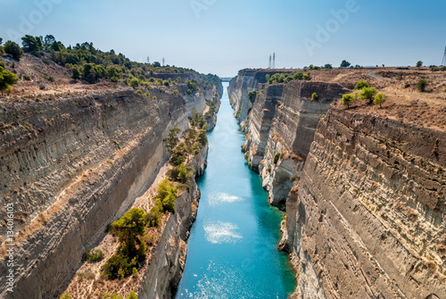 Corinth channel in Greece view on Aegean Sea photo