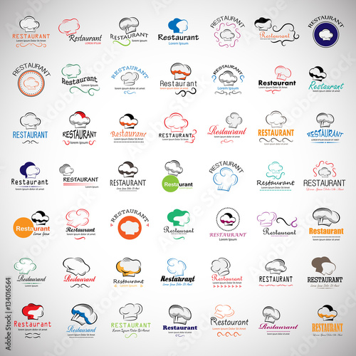 Chef Hat Icons Set-Isolated On Gray Background.Vector Illustration,Graphic Design.For Web Site,App,Print,Presentation Templates,Mobile Applications And Promotional Materials.Huge Thin Line Collection