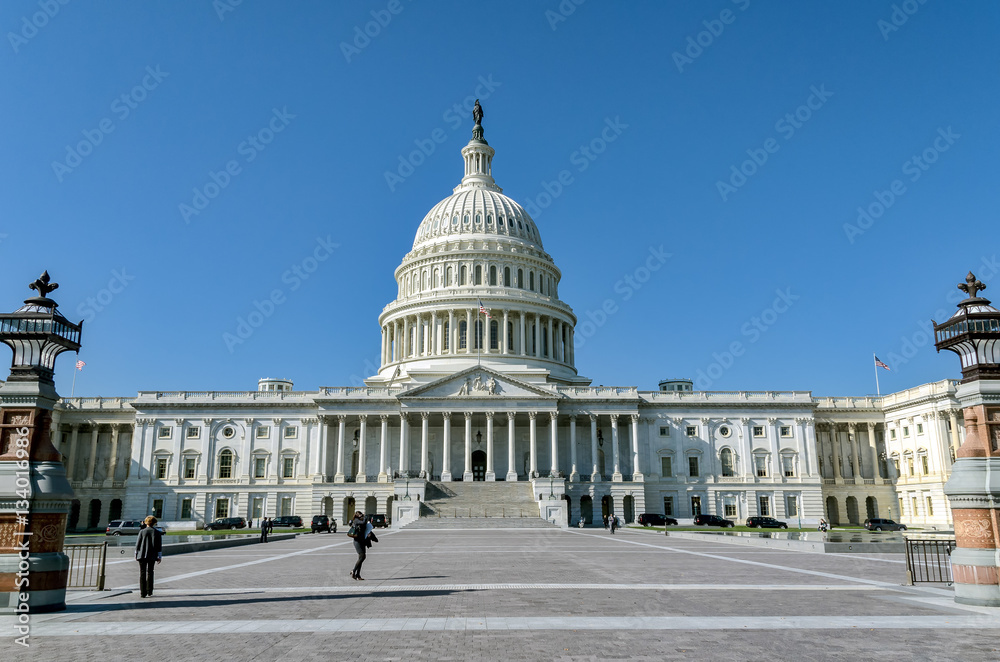 View of US Capitol building or Capitol Hill, home of US Congress