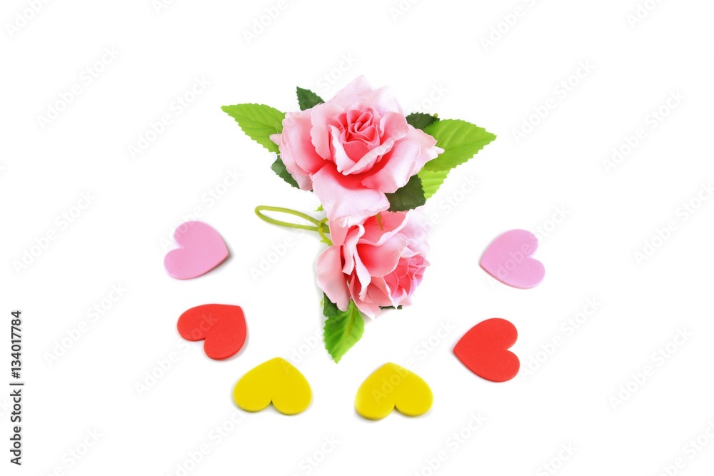 heart red with  rose pink on white background  valentine day con