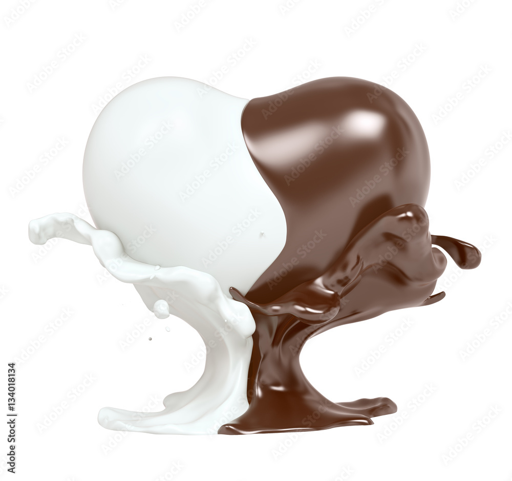 Splash chocolate and milk 3d rendering Splash chocolate and milk 3d rendering