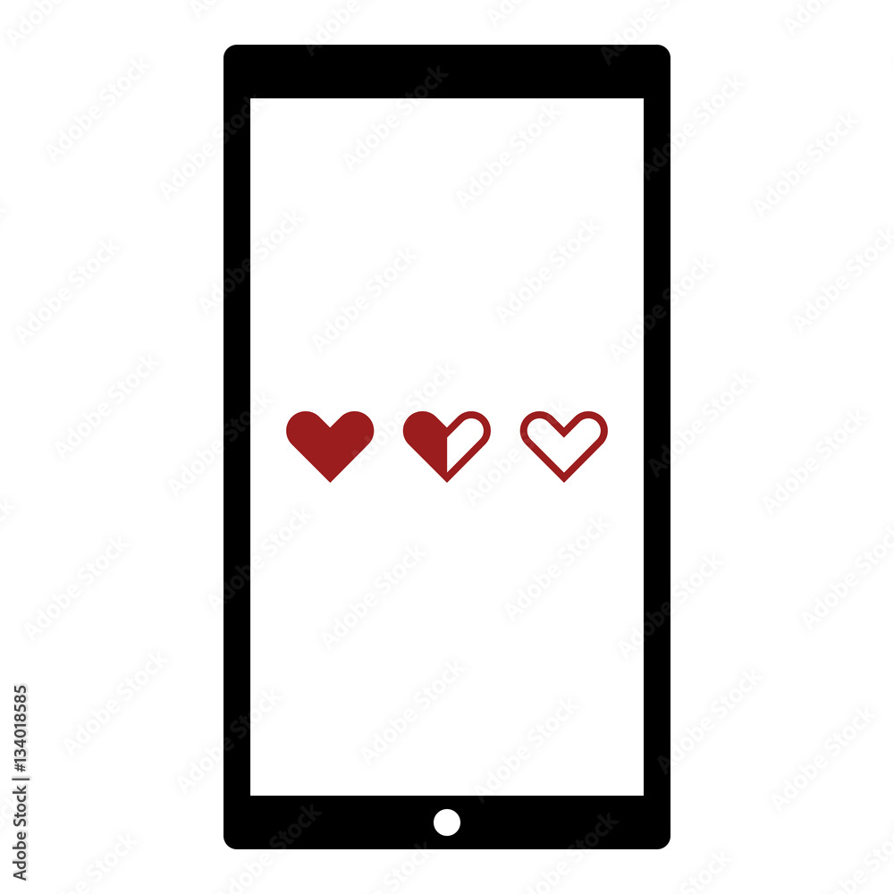 Hearts icon - Flat design, glyph style icon - Colored enclosed in a phone Hearts icon - Flat design, glyph style icon - Colored enclosed in a phone