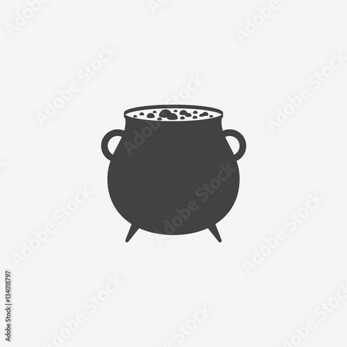 Witches cauldron with potion monochrome icon. Vector illustration.