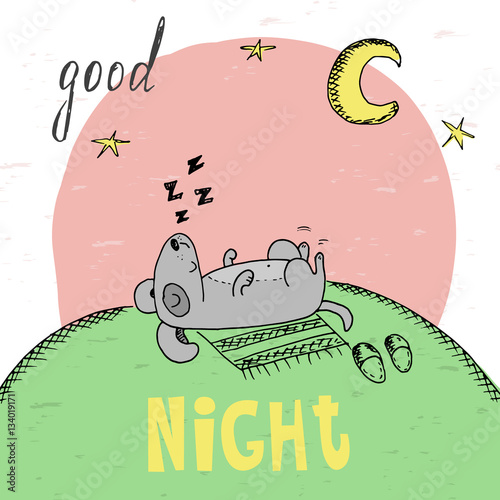 The lovely animation dog sleeps. Good night card