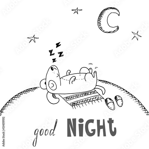The lovely animation dog sleeps on a white background. Good night card