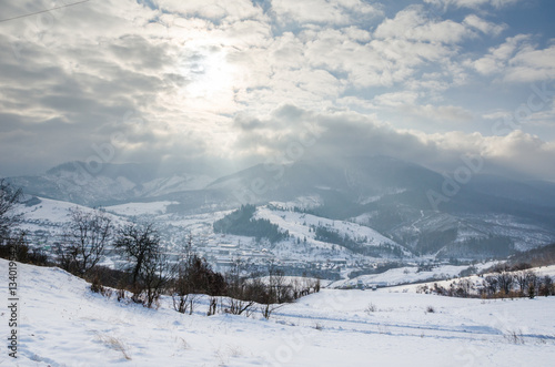 Winter landscape, the tops of the Carpathian mountains under cov © Svfotoroom