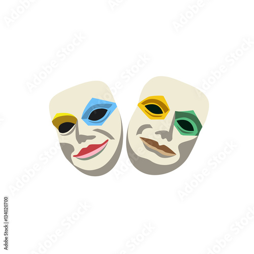 Carnival mask icon concept. Vienece Masquerade symbol. Freehand cartoon style. Mardi Gras parade celebration colorful emblem. Theater logo template. Holiday vector decorative element banner background