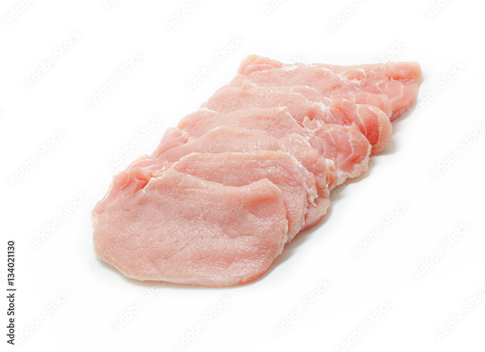 Pork slices isolated in white background Pork slices isolated in white background