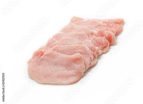 Pork slices isolated in white background