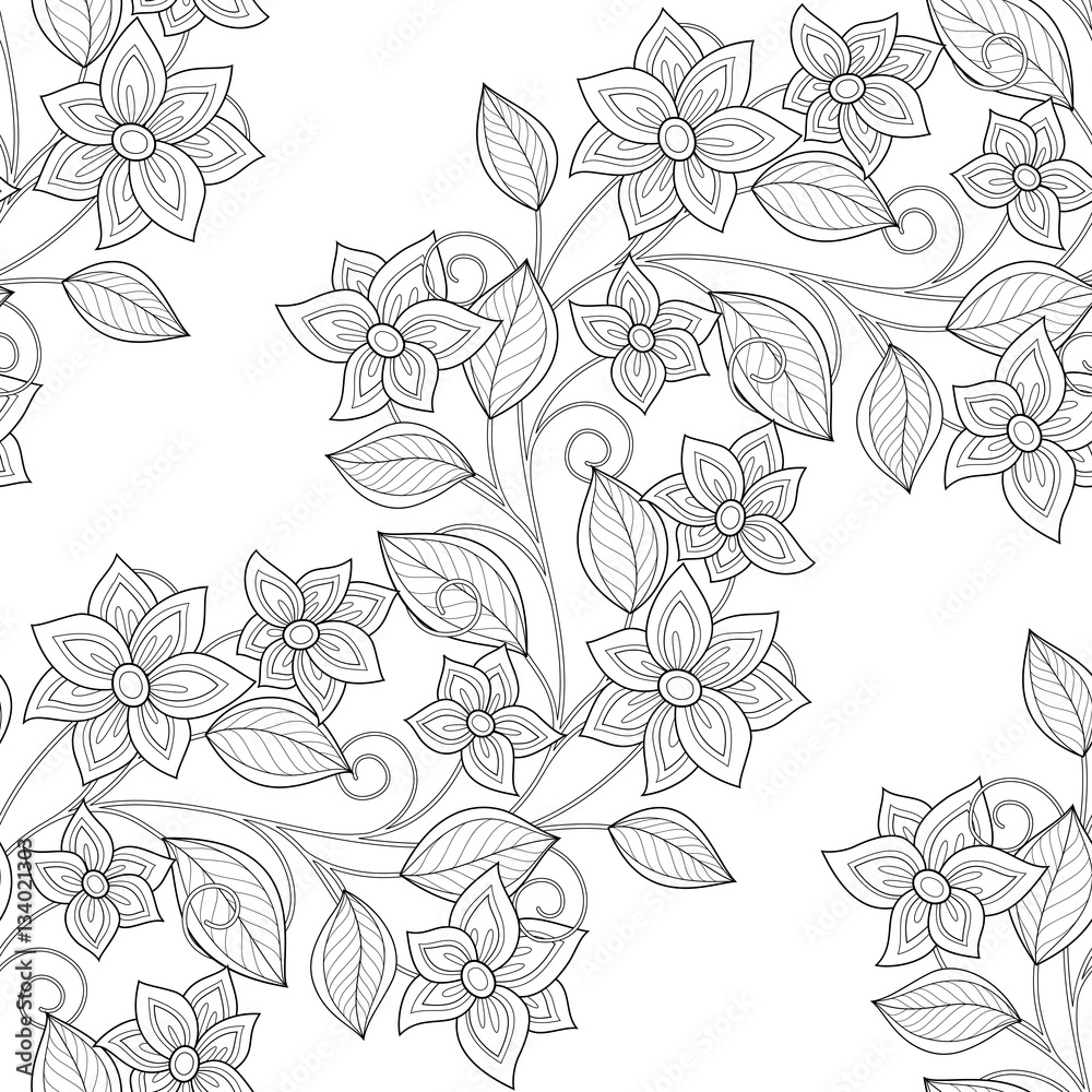 Vector Seamless Monochrome Floral Pattern Vector Seamless Monochrome Floral Pattern