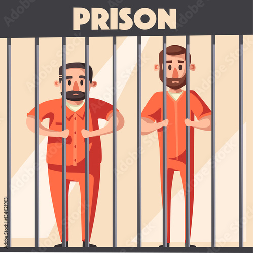 Prison with prisoner. Character design. Cartoon vector illustration