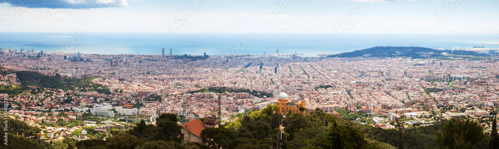 Barcelona and Mediterranean from high point. Catalonia