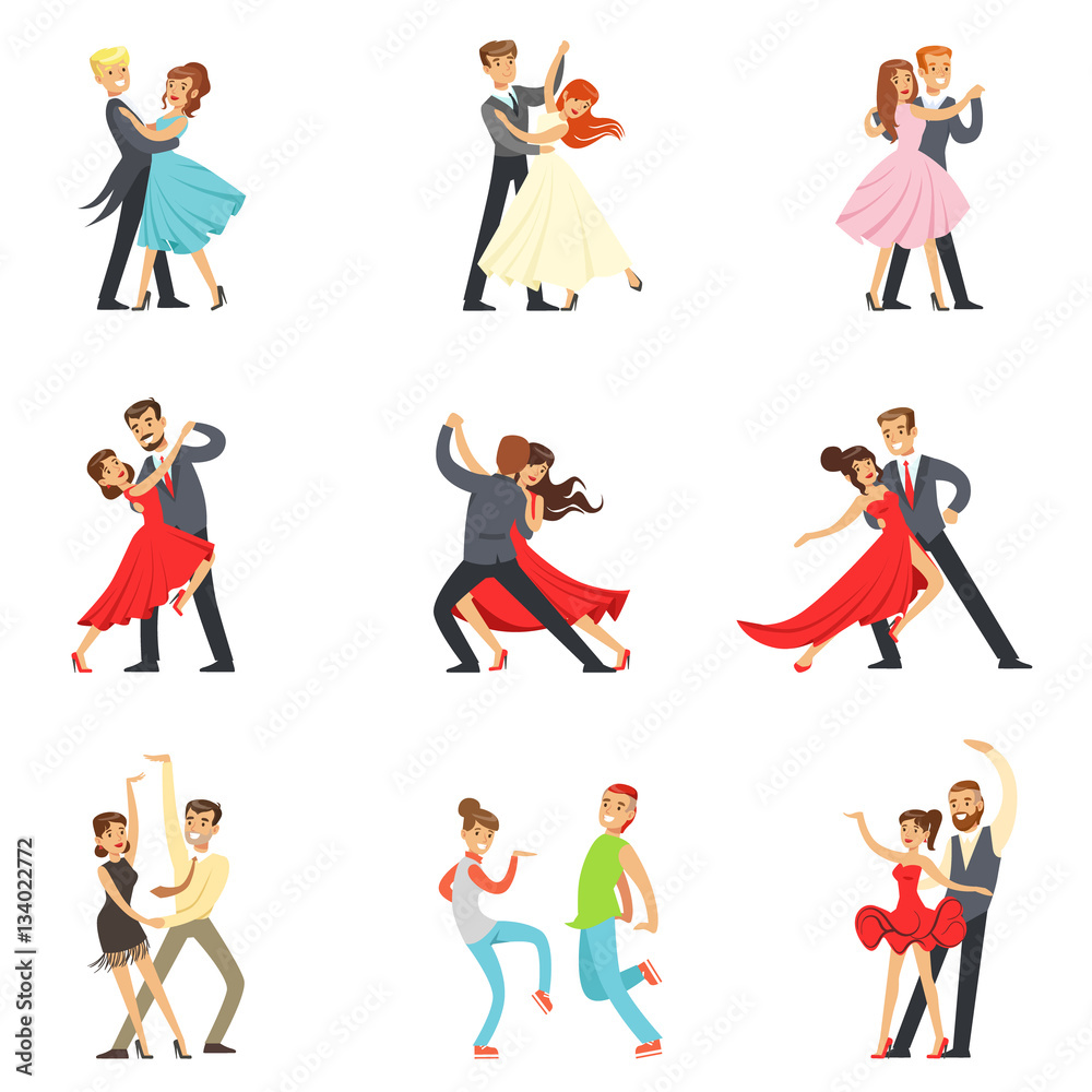 Professional Dancer Couple Dancing Tango, Waltz And Other Dances On Dancing Contest Dancefloor Set