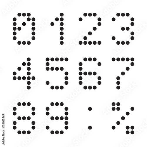 Calculator digital numbers, terminal table led font, black isolated on white background, vector illustration.