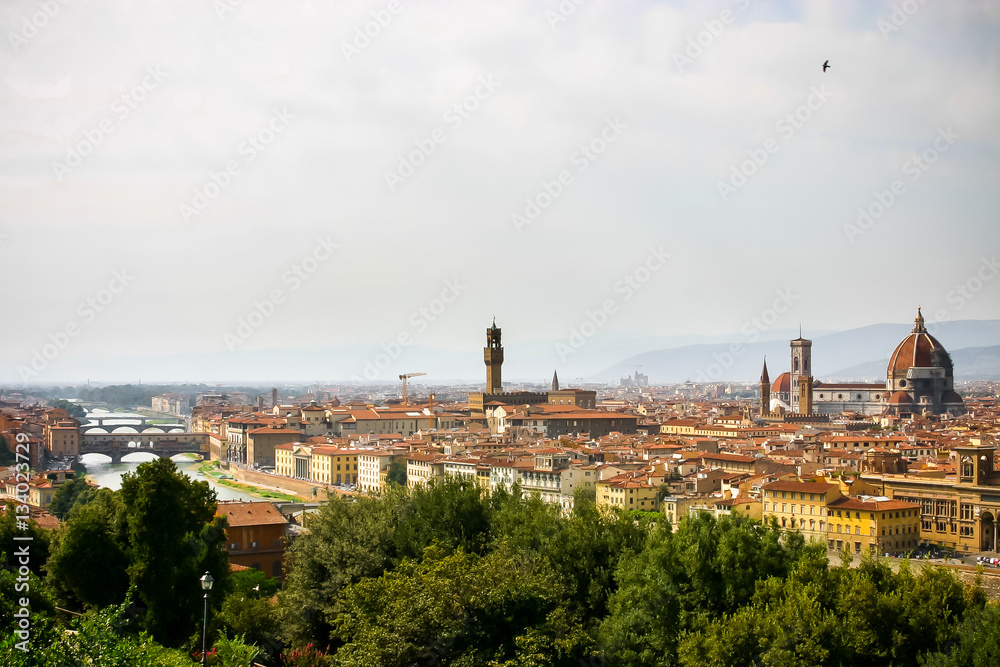 View of the historic part of Florence in the late afternoon time.