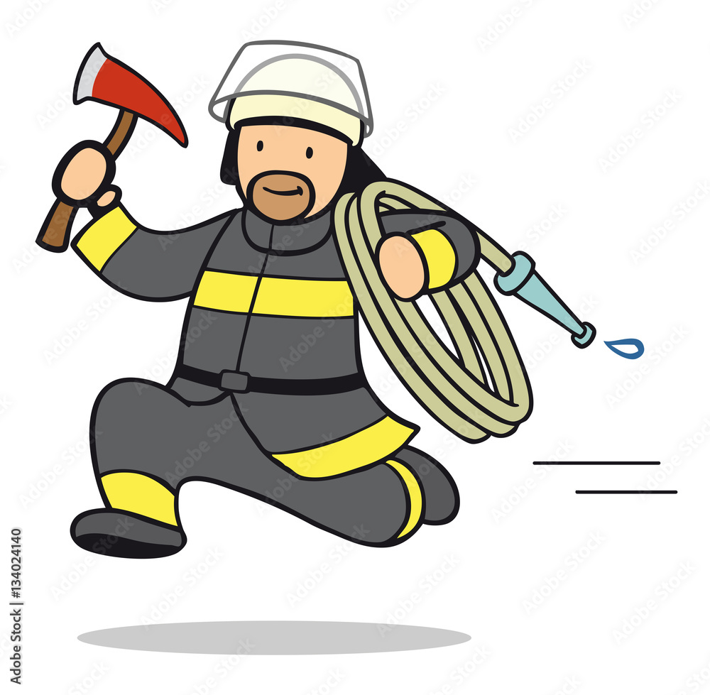Cartoon Feuerwehrmann rennt zum Einsatz Cartoon Feuerwehrmann rennt zum Einsatz