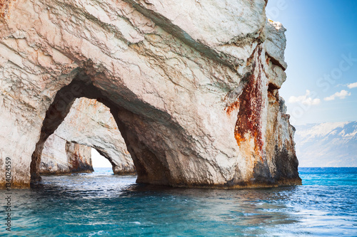 Blue caves. Rocks of Greek island