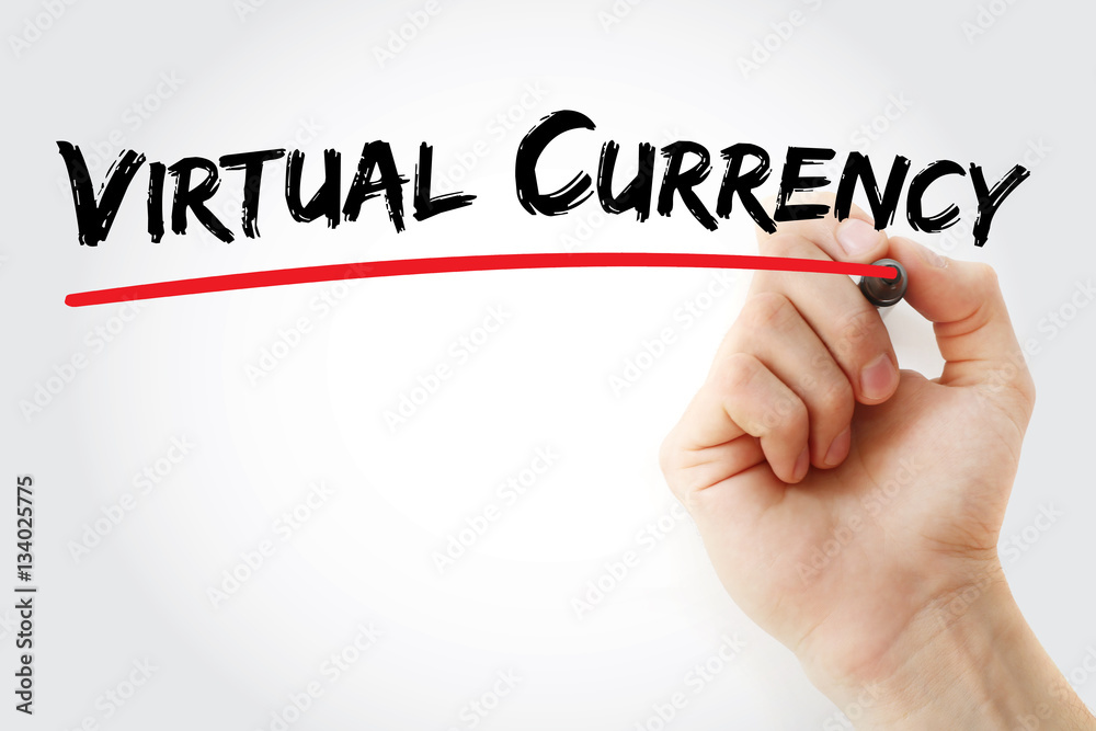 Fototapeta premium Hand writing Virtual currency with marker, concept background