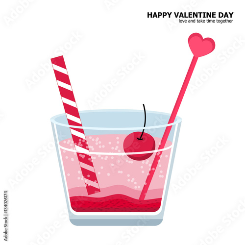 Illustration vector isolated of Italian strawberry soda with cherry on Valentine Day concept.