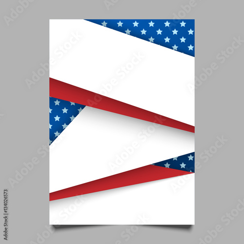 USA patriotic background. Vector illustration with text, stripes and stars for posters, flyers, decoration in colors of american flag. Colorful template for National celebrations, political campaigns.
