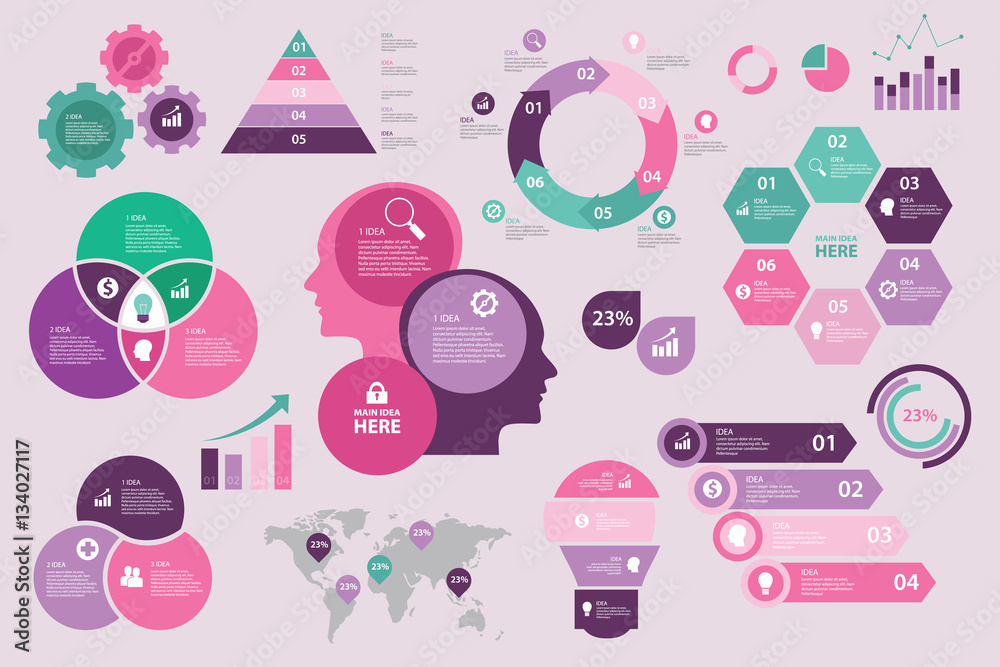 Infographic design set collection purple pink tosca Eps vector