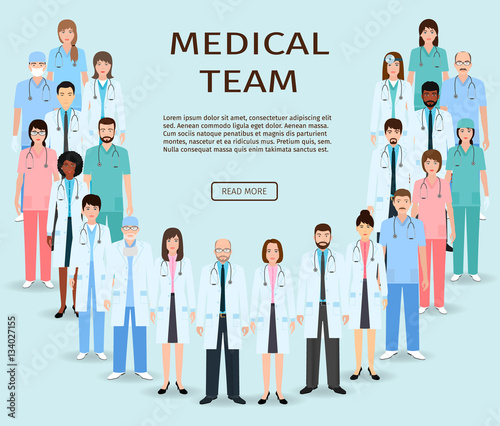 Medical team. Group doctors and nurses standing together. Medicine web site banner. Hospital staff.
