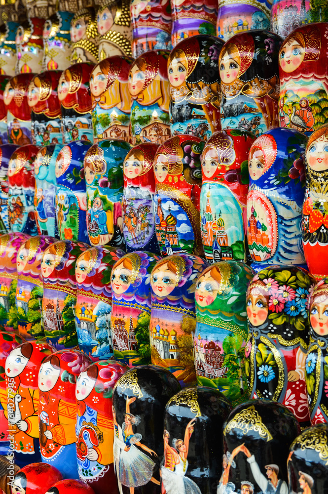 Traditional russian colourful matryoshka on exhibition-fair