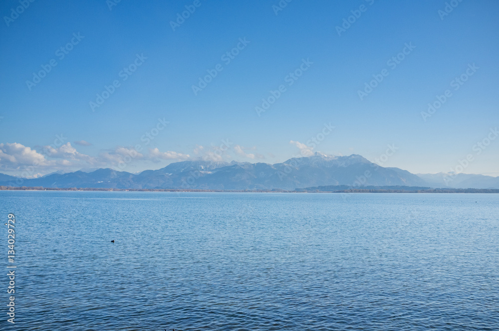 Chiemsee with the Bavarian Alps in the background