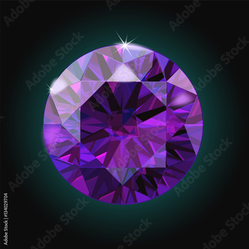 Brilliant Amethyst purple crystal gem sparkles black background vector