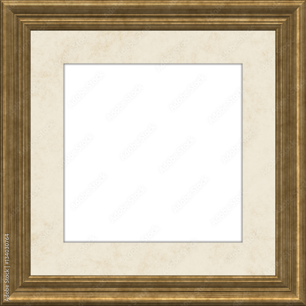 Golden picture frame with beige passepartout.