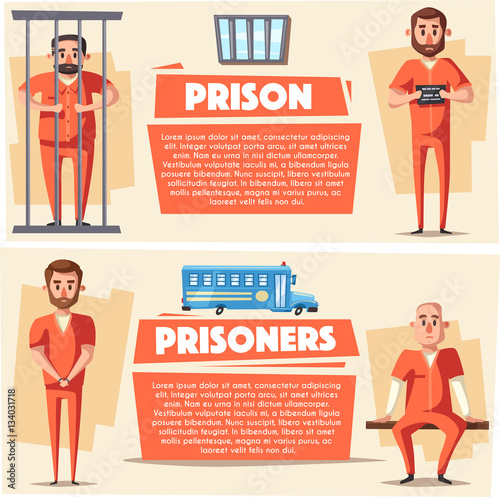 Prison with prisoner. Character design. Cartoon vector illustration