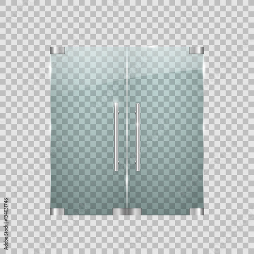 Transparent glass doors with metal elements, vector illustration