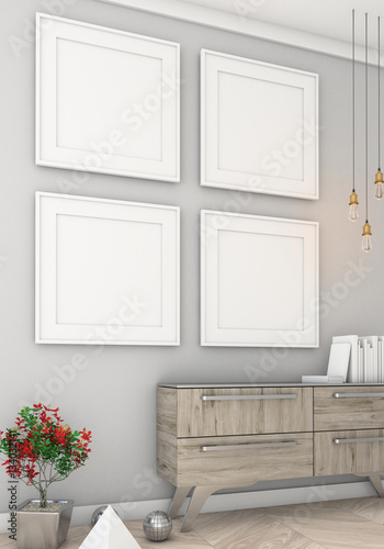 Mock up poster with light wall interior background, 3d render