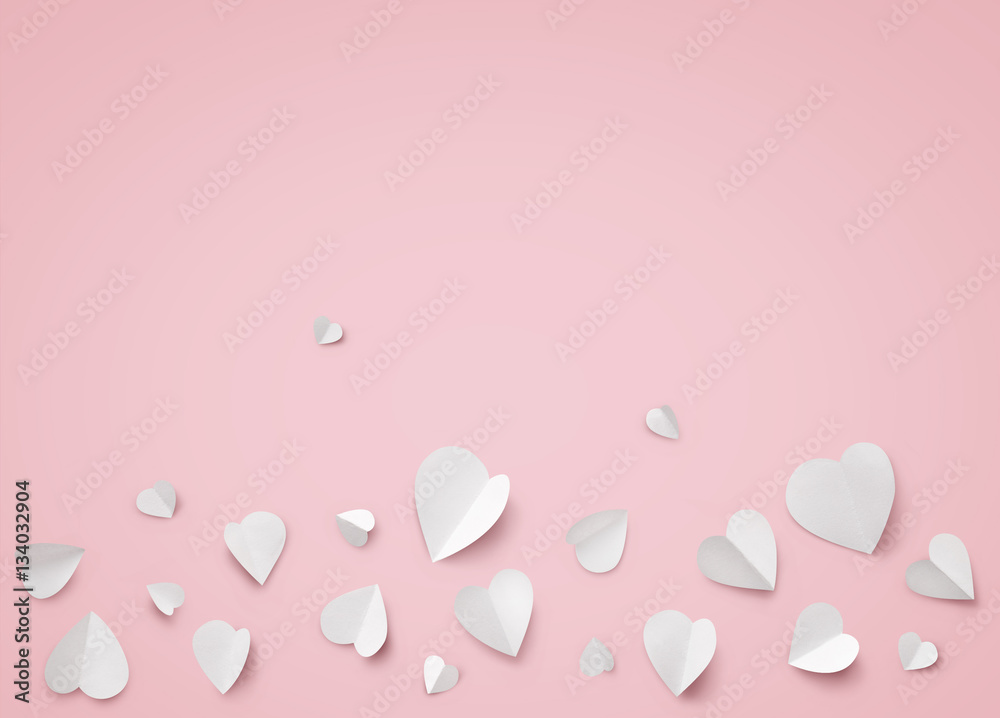 Flat lay paper butterflies pattern on pink background. Love and Valentine's day concept. Copy space